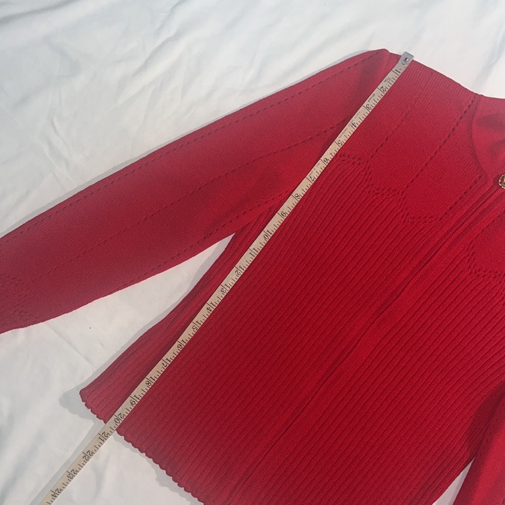 St. John Sport by Marie Gray Wool Knit Red Zip Up Sweater - Picture 8 of 11